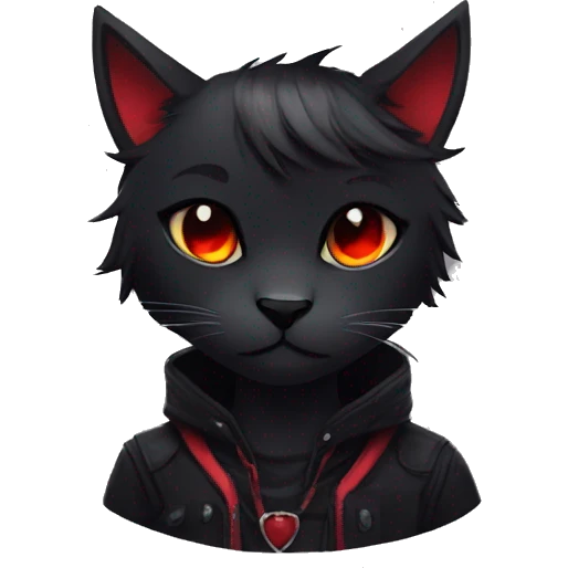Anthro Edgy Cool Beautiful Black Cat-Fursona with Emo Hair-bangs with Red Streaks emoji