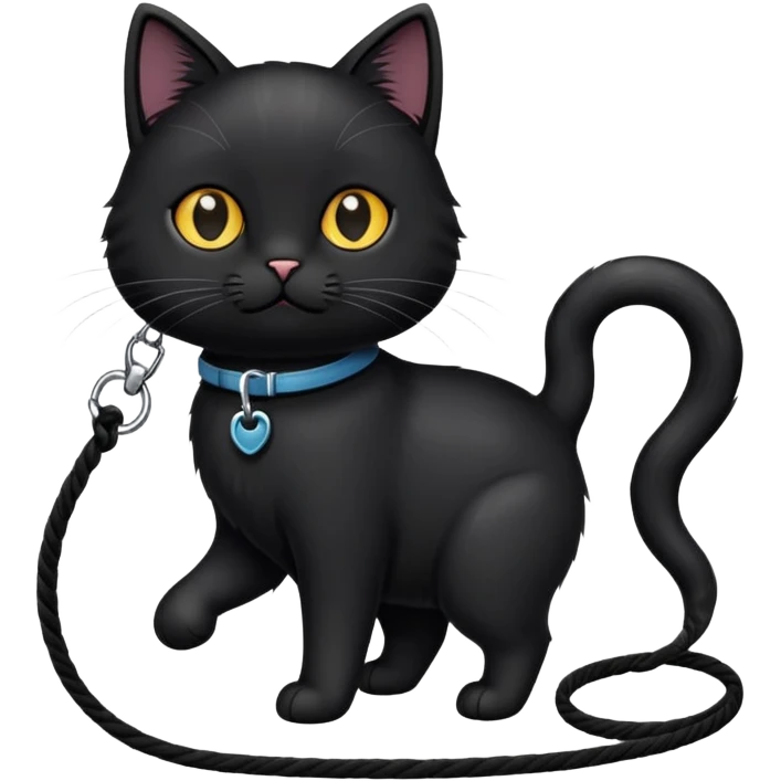 cute black cat walking on a leash  emoji