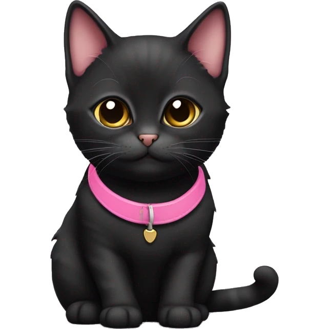 Black munchkin cat with pink collar emoji