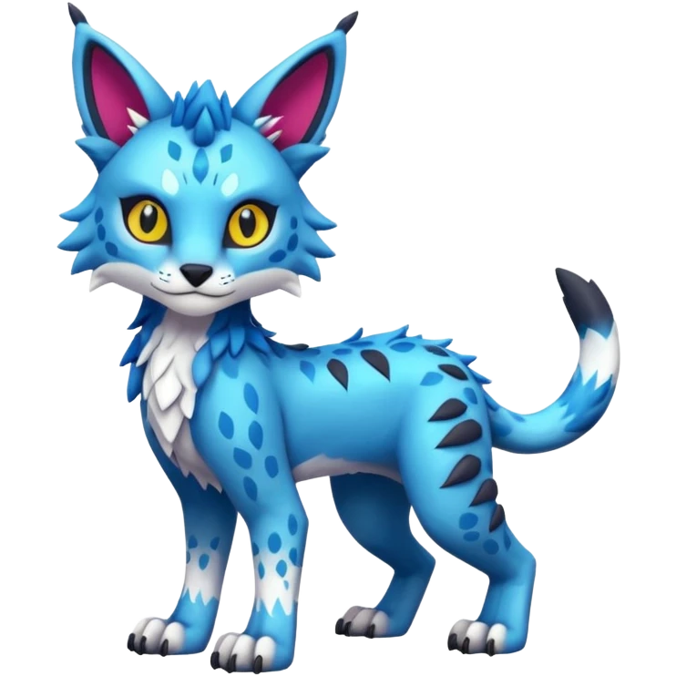 Colorful tropical kawaii edgy cute Lynx-Trico-Sergal-Wolf-Vernid-Fakémon-Pokémon-creature (full body) emoji