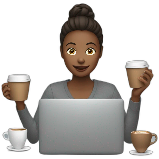 woman on a computer juggling with coffee cups emoji