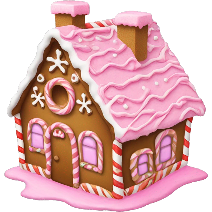 Christmas gingerbread house with pink frosting emoji