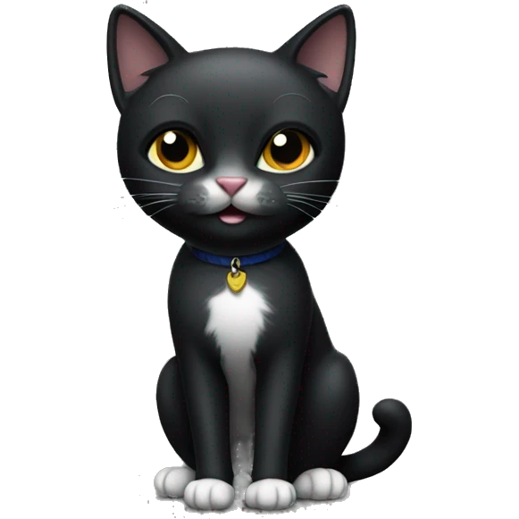 full-length black cat with white chest emoji