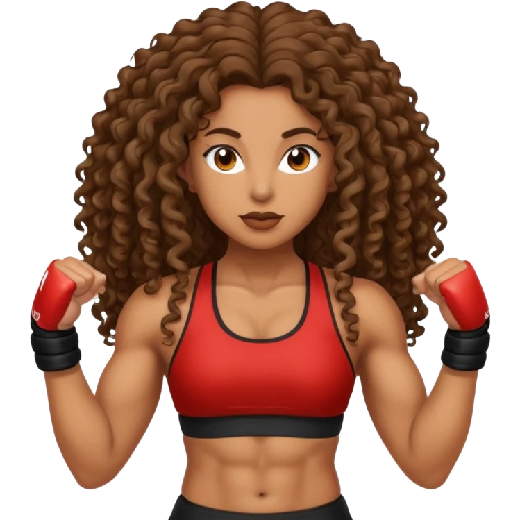 brown woman with long curly hair making MMA emoji