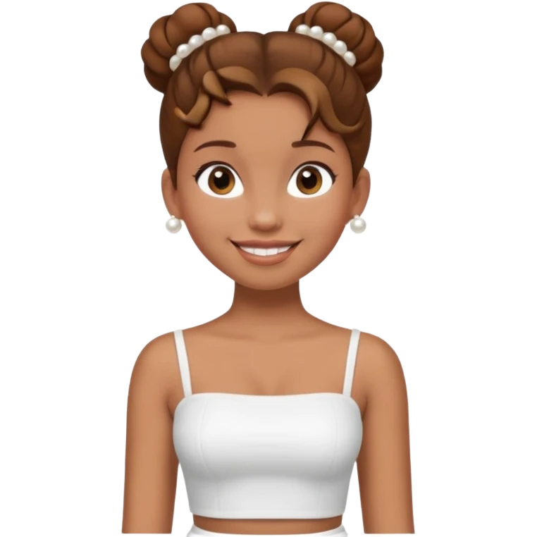 Full body, Light brown skin girl, brown hair in bun, smiling, white tube top, pearl earrings emoji