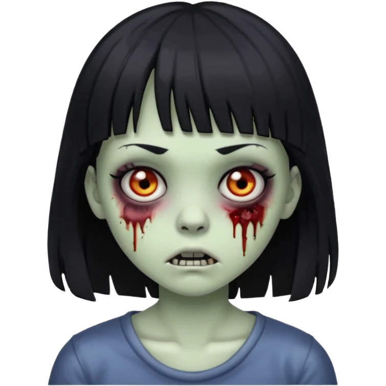 Make a zombie girl with black eyes and black hair with bangs emoji
