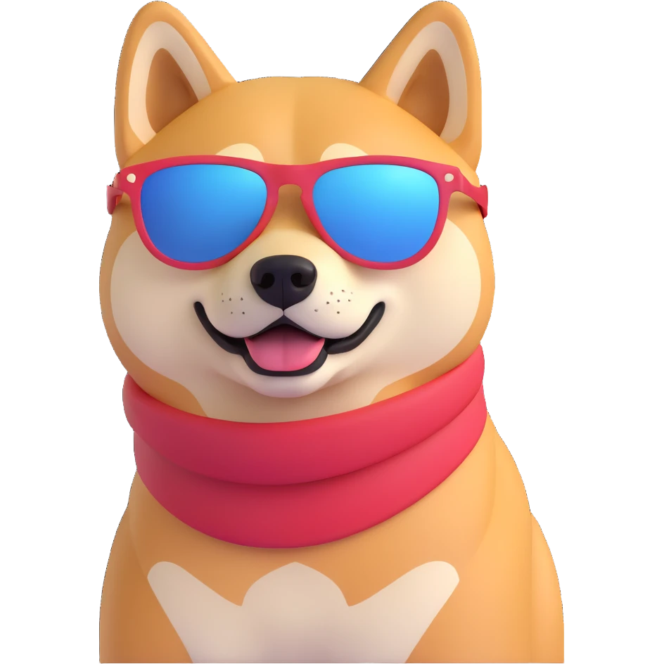 shiba inu, with sun glasses emoji