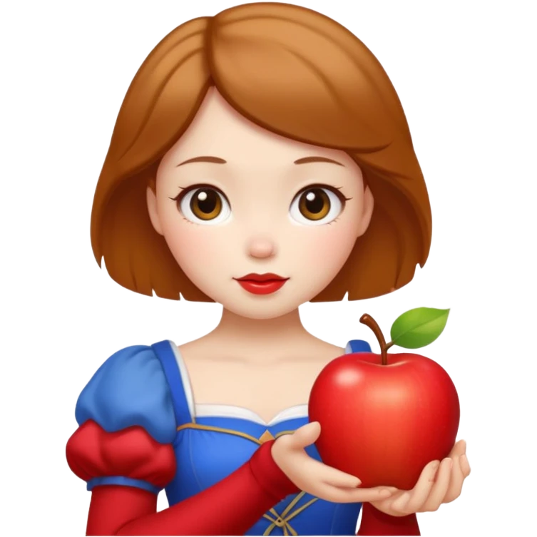Create an emoji of Snow White holding a red apple, with short golden-brown hair Please create it in a super cute Japanese kawaii emoji style. emoji