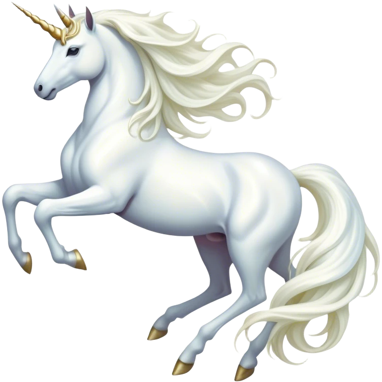 Cinematic Noble White Unicorn Portrait Emoji, Poised and regal, with a slender, ethereal form draped in a pristine white color, a flowing mane and tail, and a glistening, spiraled horn that radiates pure light, Simplified yet sharp and sophisticated features, highly detailed, glowing with a soft, iridescent luminescence, high shine, intelligent and transcendent, stylized with an air of mythical enchantment, focused and serene, soft glowing outline, capturing the essence of a watchful and confident white unicorn that appears ready to prance out of the screen with magical grace! emoji