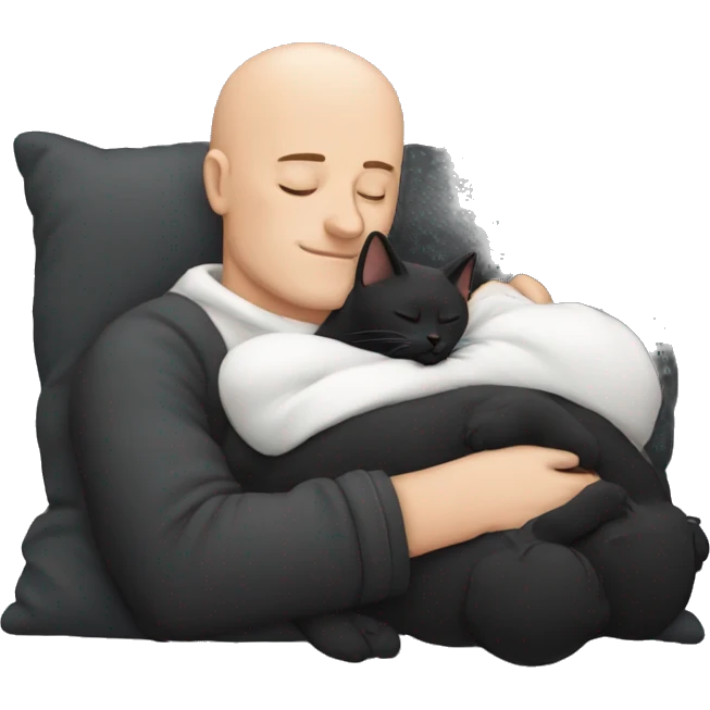 bald man sleeping with a black cat emoji