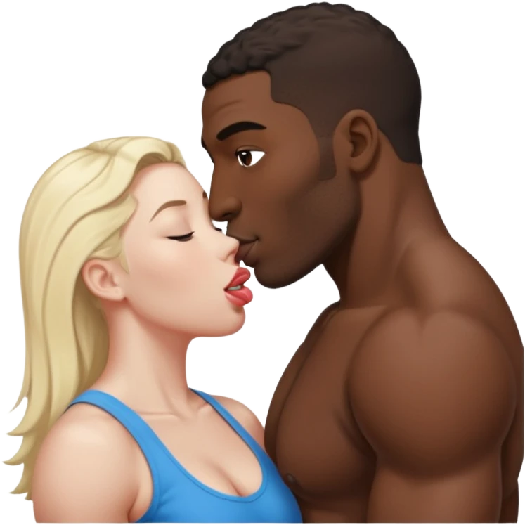 Tall Muscular naked black man kissing short fat naked white mom intimate tongue  emoji