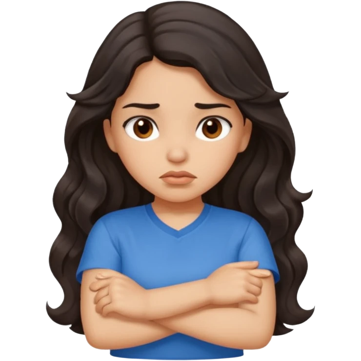Hispanic girl with long wavy hair crossing her arms and pouting emoji