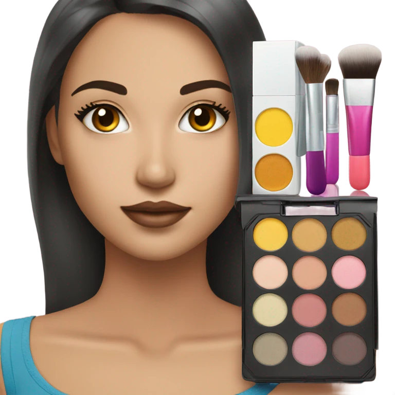 Makeup kit and white brunette girl emoji