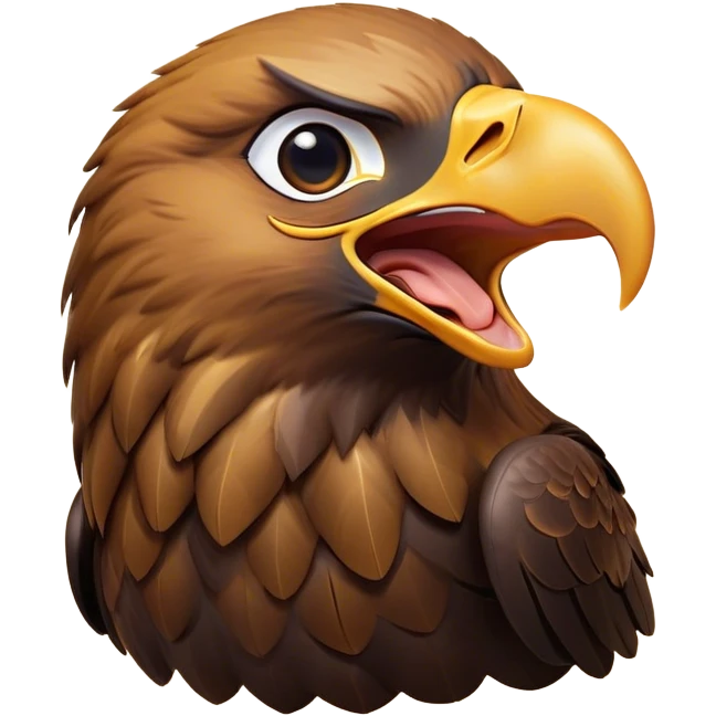 Cinematic Cute Yawning Golden Eagle Portrait Emoji, Head tilted slightly with a dramatic, wide-open yawn, showcasing a robust, majestic form with softly drooping feathers and sleepy, half-closed eyes, Simplified yet irresistibly adorable features, highly detailed, glowing with a soft, cozy amber glow, high shine, relaxed yet expressive, stylized with a dash of whimsical aerial charm, soft glowing outline, capturing the essence of a drowsy yet affectionate golden eagle that appears ready to stretch out for a nap! emoji