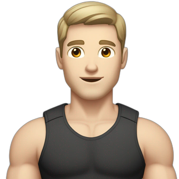 Pale skinned Fit Man With the biceps and dark brown hair in black shirt, gray sports shorts and white Sneakers emoji