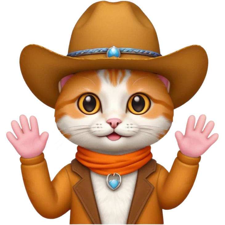 cat waving with a cowboy hat on emoji