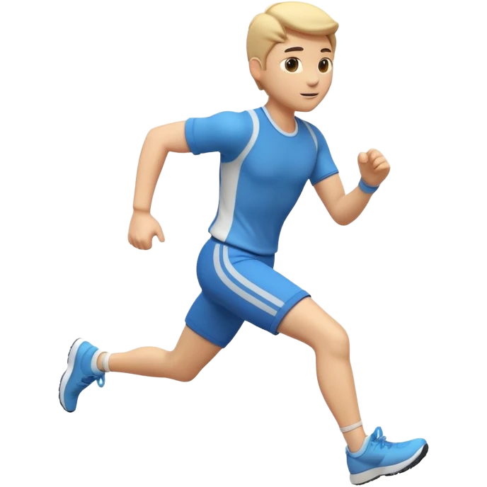 3D emoji style person running, dynamic stride, centered, soft shadow, white background. emoji