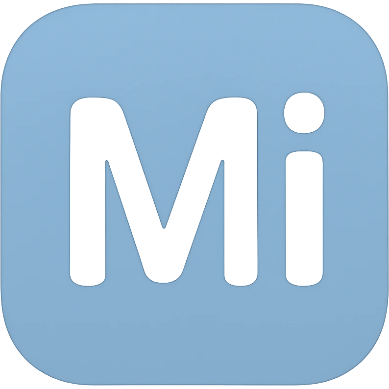 the word 'Mi' in a rounded icon style, soft edges, minimalistic, friendly look emoji