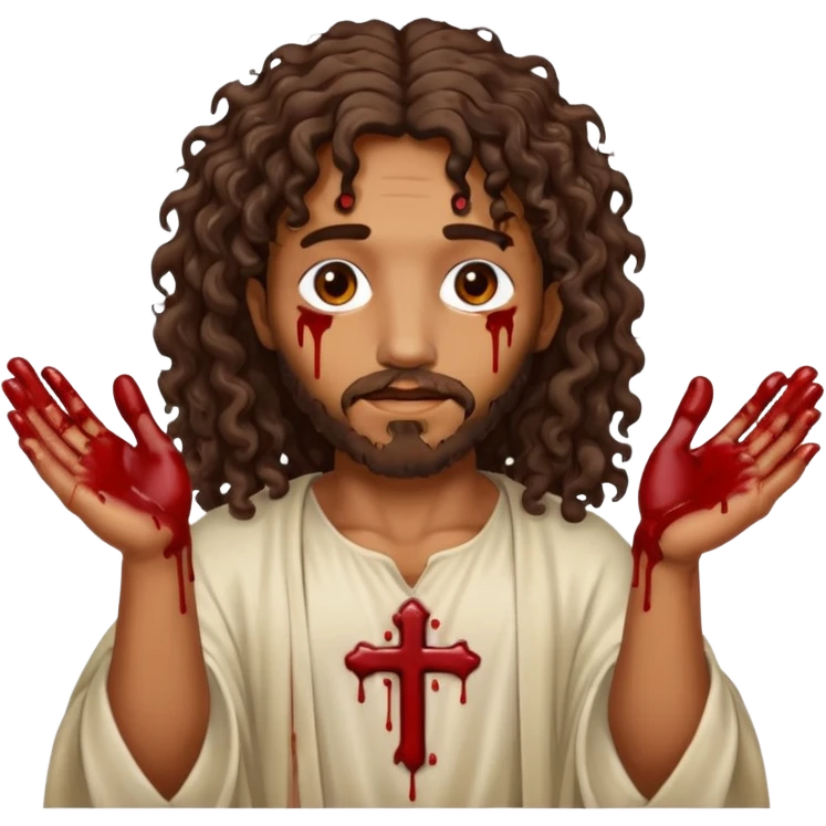African American Jesus Christ with nail holes in his hands with blood emoji