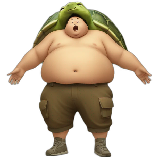 fat boy with a turtle shell laying on his back shell furiously screaming emoji