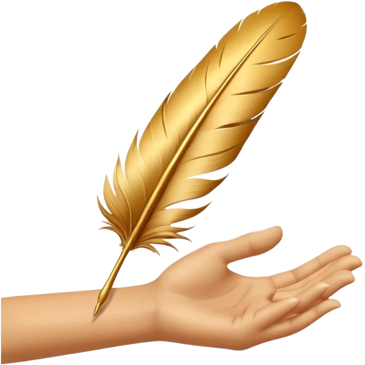 3D perspective hand holding premium golden ink feather emoji