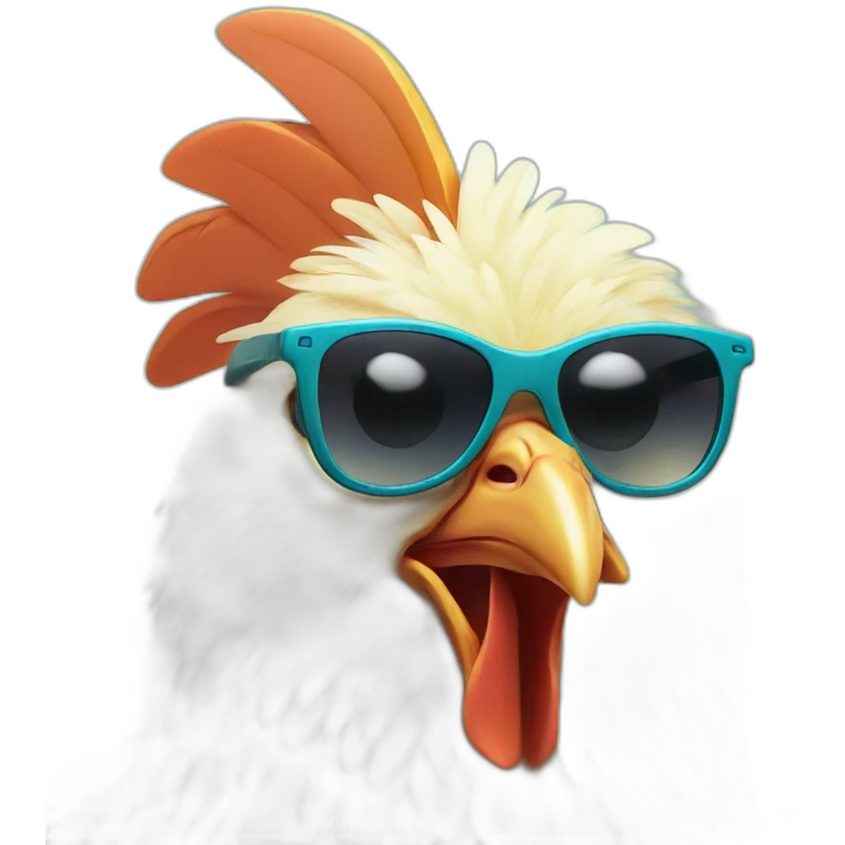 Chicken with short and sunglasses in a beach emoji