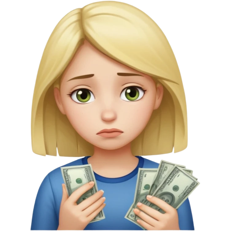 Celular mano de una chica mirando poco dinero triste emoji