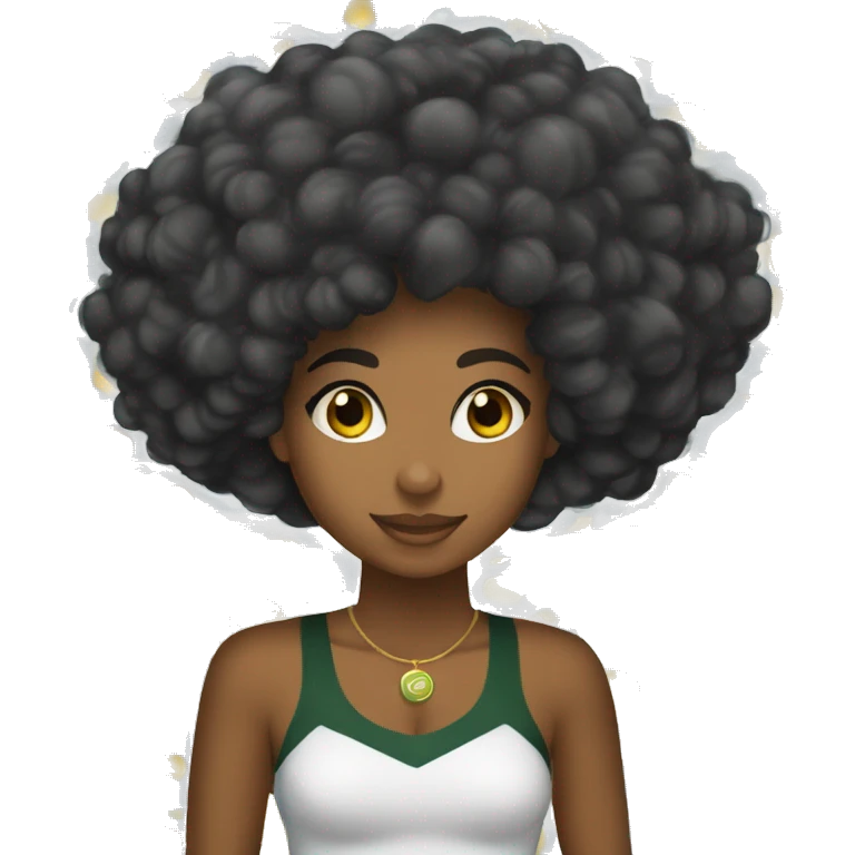 Mulher preta cabelo afro tocando bandolim escrito atrás clube do choro de Brasília. emoji
