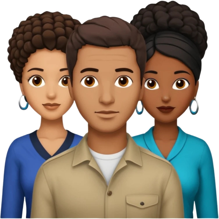  middle Eastern man with short brown hairwith two black african women both are African one is medium tone light tone skin black and one is medium tone black with african hair styles emoji