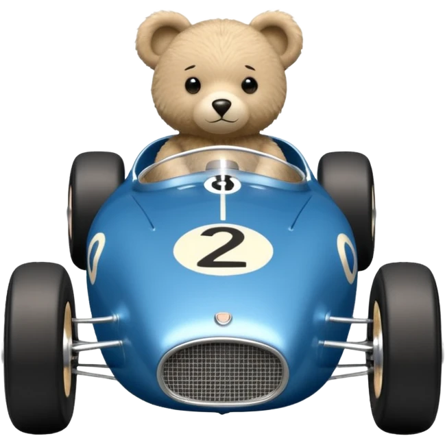 Metallic blue and lightly chrome-accented Antique-looking  kid-sized race car for teddy bear with custom aero body and rear wing emoji