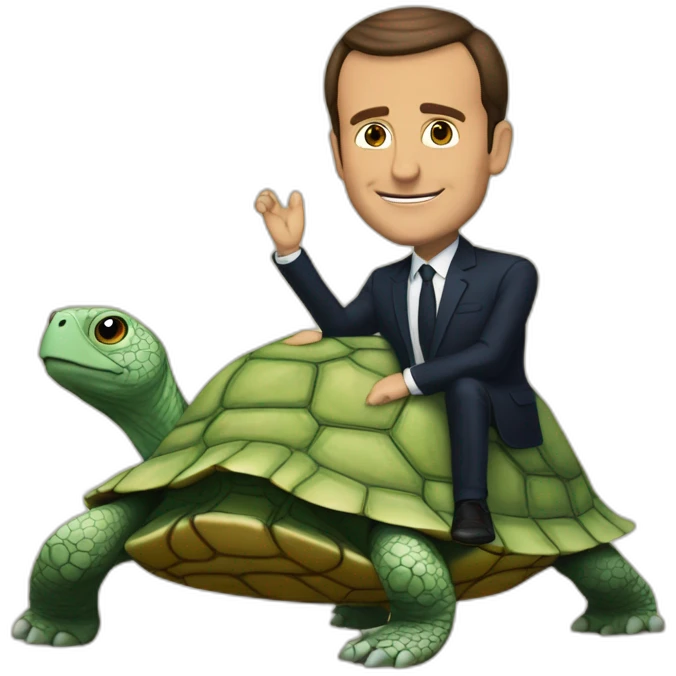 Macron sur une tortue emoji