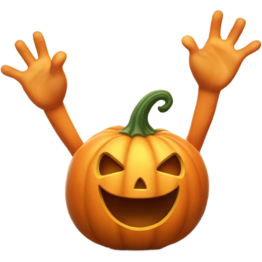 happy pumpkin with hands up emoji