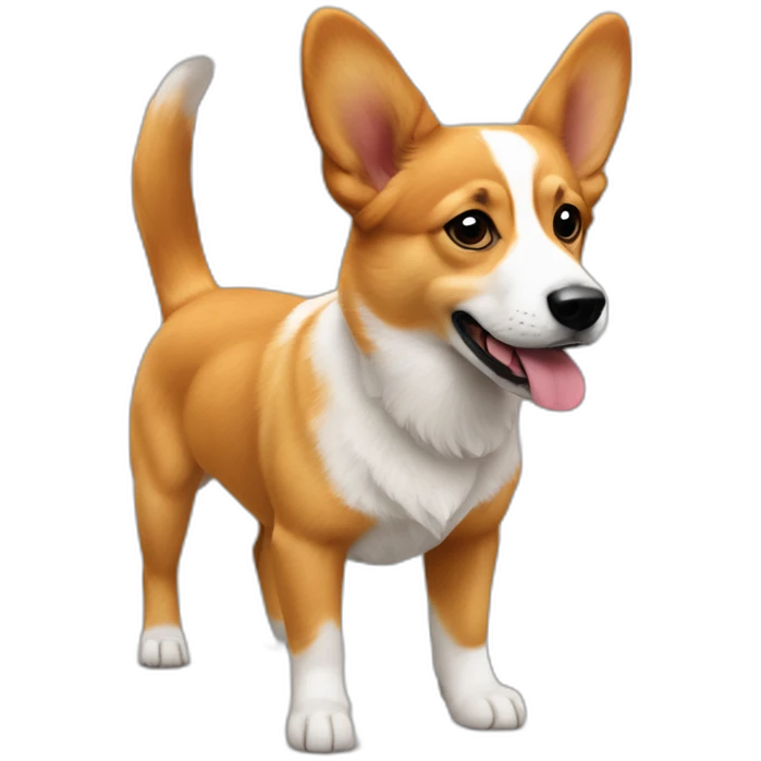 Black nose but full Orange furr and corgi East european village dog mix puppy with small leggs with ears down like a jack russel emoji