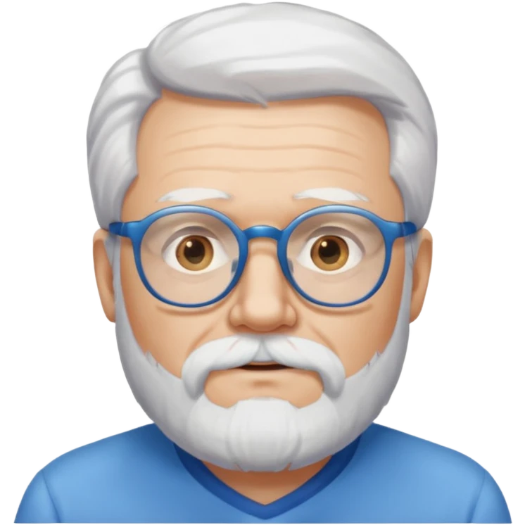 Hombre mayor con barba blanca y lentes azules, pelo blanco emoji