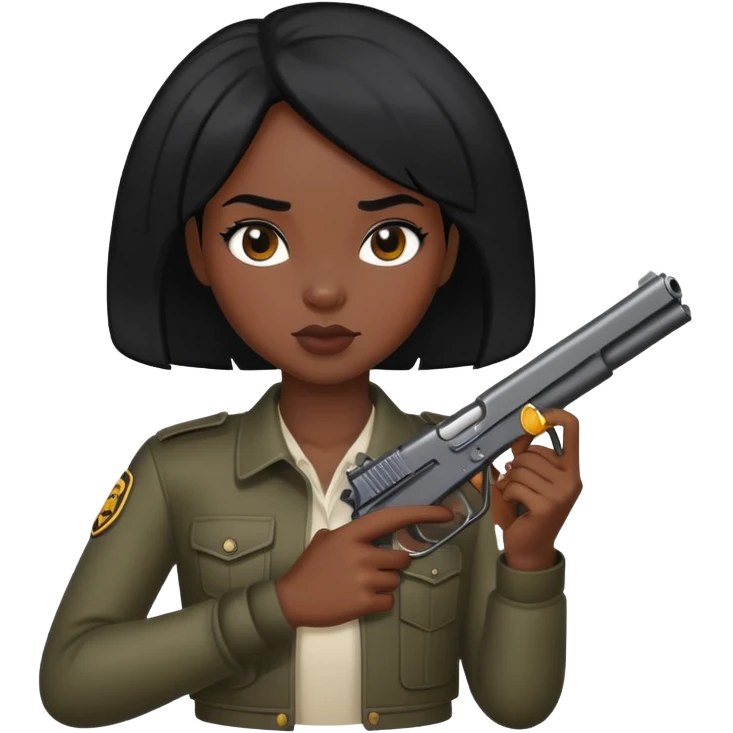 Black girl, black hair, naked, with gun. emoji