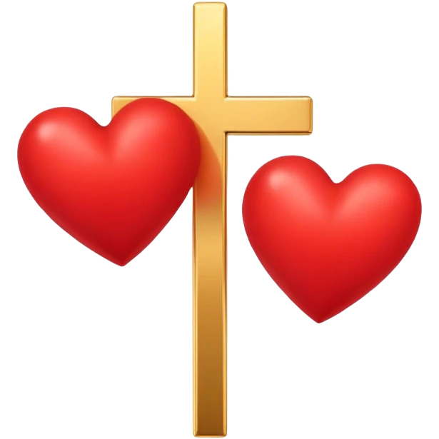 Two red  hearts connected by one simple gold cross  emoji
