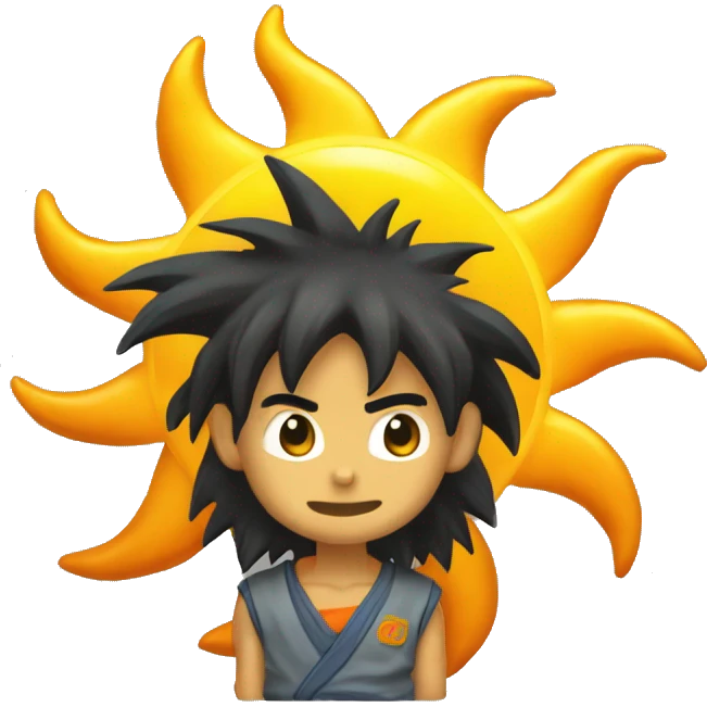 Sun with goku hair and smart and cute furry body showing full body and completehead o hair emoji