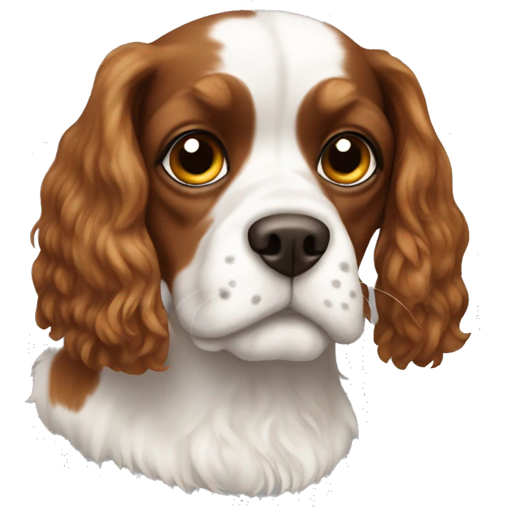 White and brown cavalier dog emoji