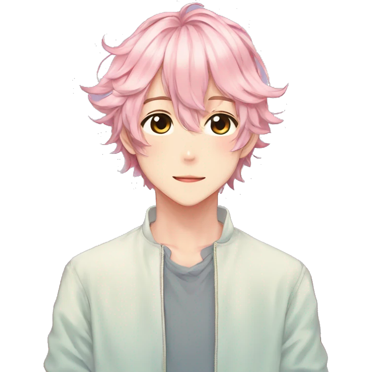 Gorgeous colorful shiny romantic pastel anime style shojo man with blushing face aesthetic and pretty hair trending style emoji
