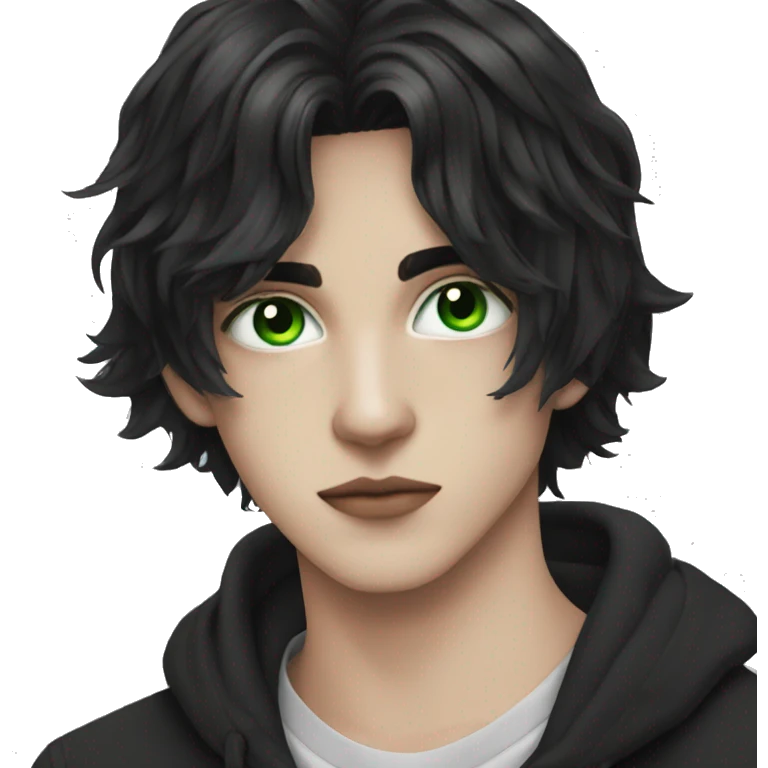 An eboy green eyes short  black hair  emoji