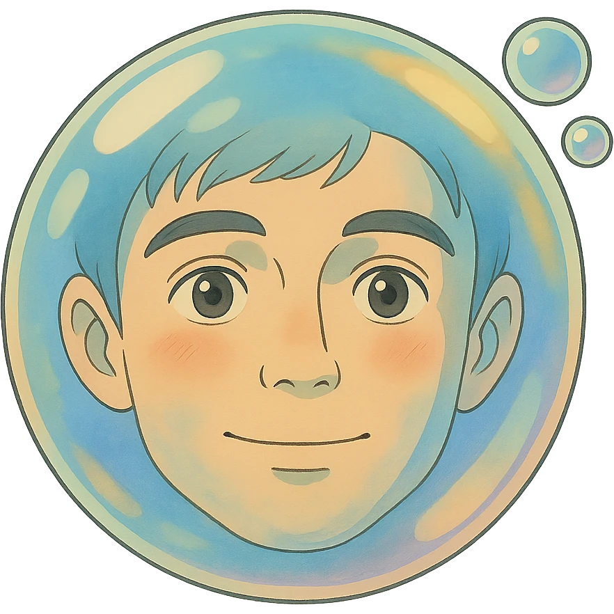 ghibli style bubble with a human face emoji