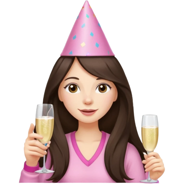 white happy long haired brunette girl in light pink at frat party emoji