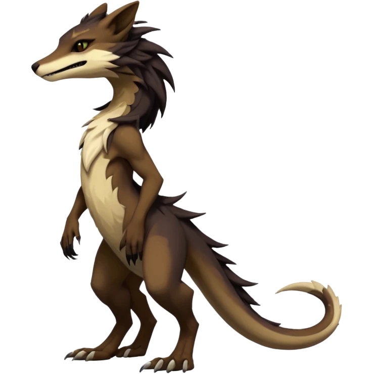Brown and beige badass elegant wild beautiful natural badass futuristic epic exotic anthro modern furry 2-legged sergal-vernid-creature, full body, dark-brown-black-gradient pretty hair, with a long tufted tail, aesthetic, art by LiLaiRa, art by art by Falvie emoji