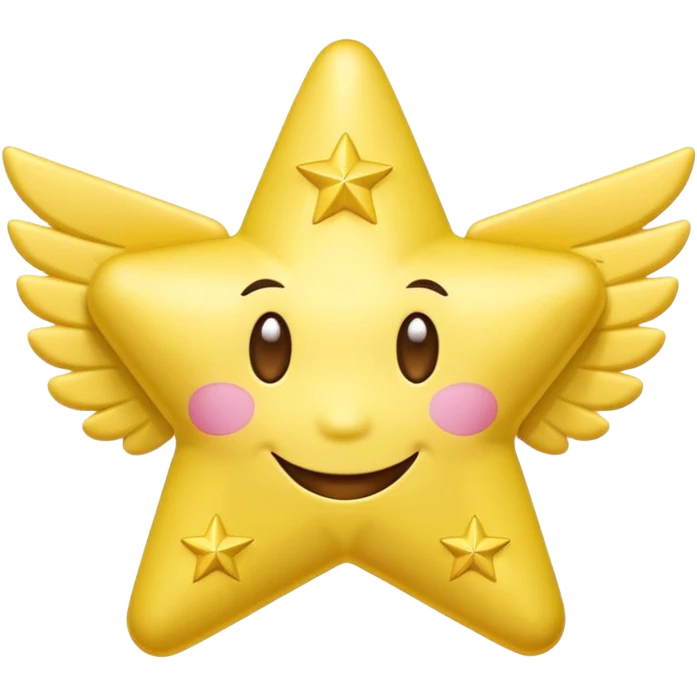 image of a cute yellow star with a smiling face and pink cheeks on a transparent background in the style of the Money with Wings emoji on Microsoft 3D Fluent 15.1, image format - square, 1:1 emoji