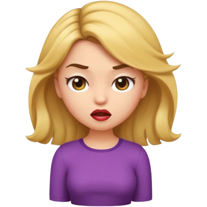 cute cartoon-style sassy young girl emoji with dramatic petty look, head tilted, lips pursed, one eyebrow raised, hand on hip, swinging hair, big expressive eyes, iOS emoji style emoji