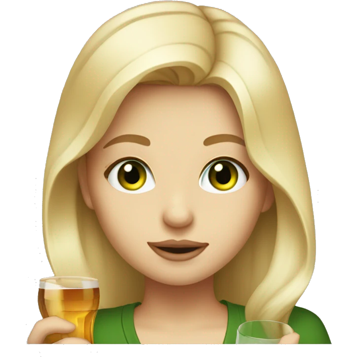Long, blonde haired, girl, drinking whiskey, green eyes emoji