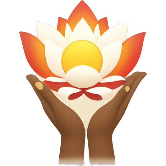 rising sun with welcoming arms and lotus flower emoji