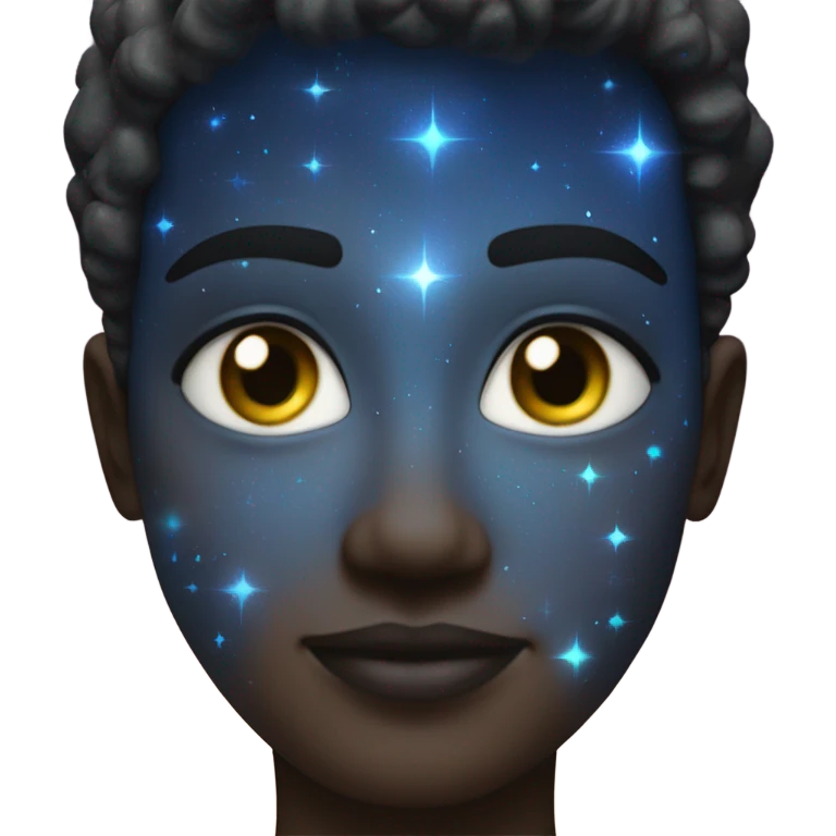 normal face shape make the skin galaxy like but make it zesty and rizzy with sky blue glowing eyes emoji