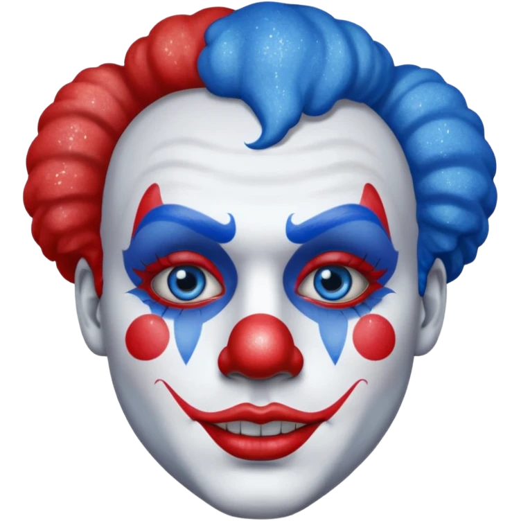 glitter red and blue clown emoji