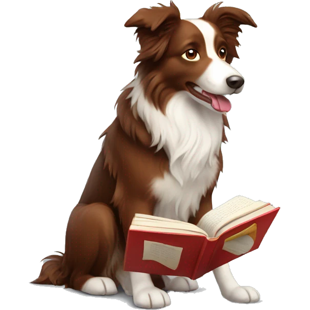 red border collie reading book emoji